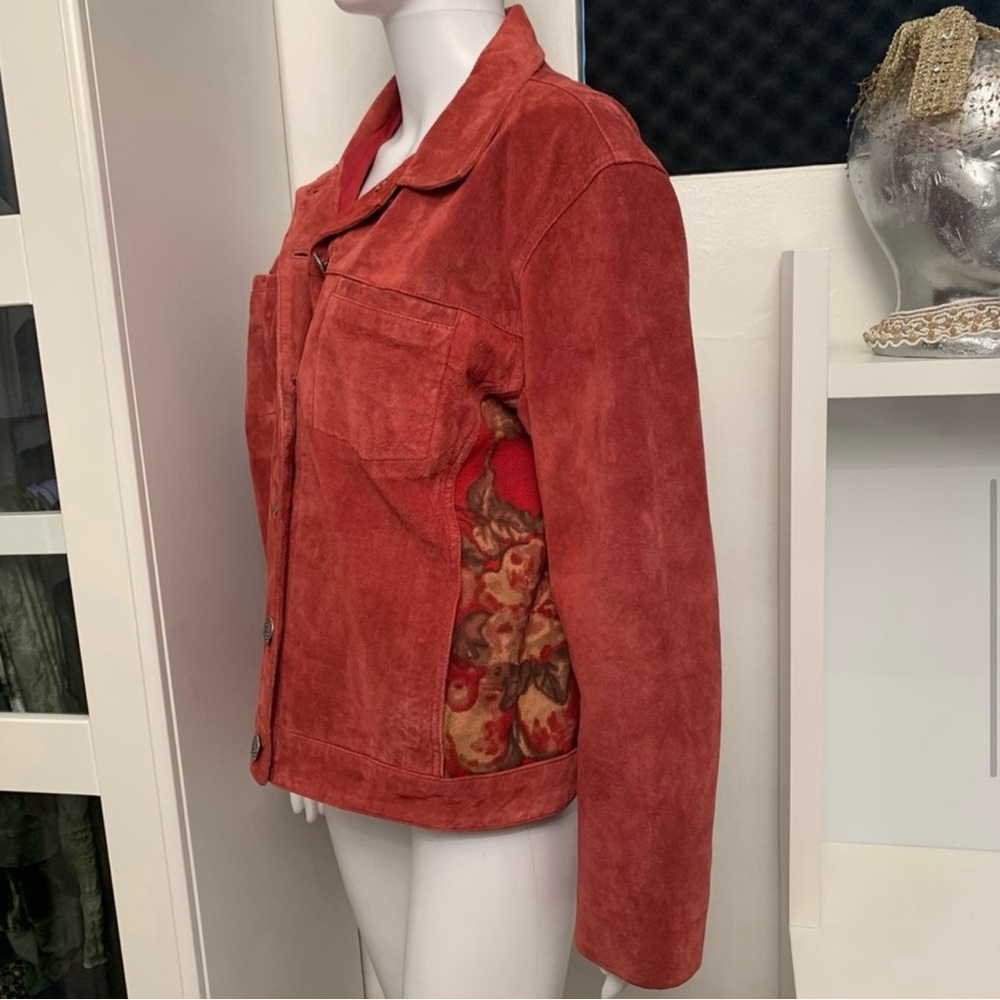 Chico's Floral Red Suede Jacket - Picture 6 of 6